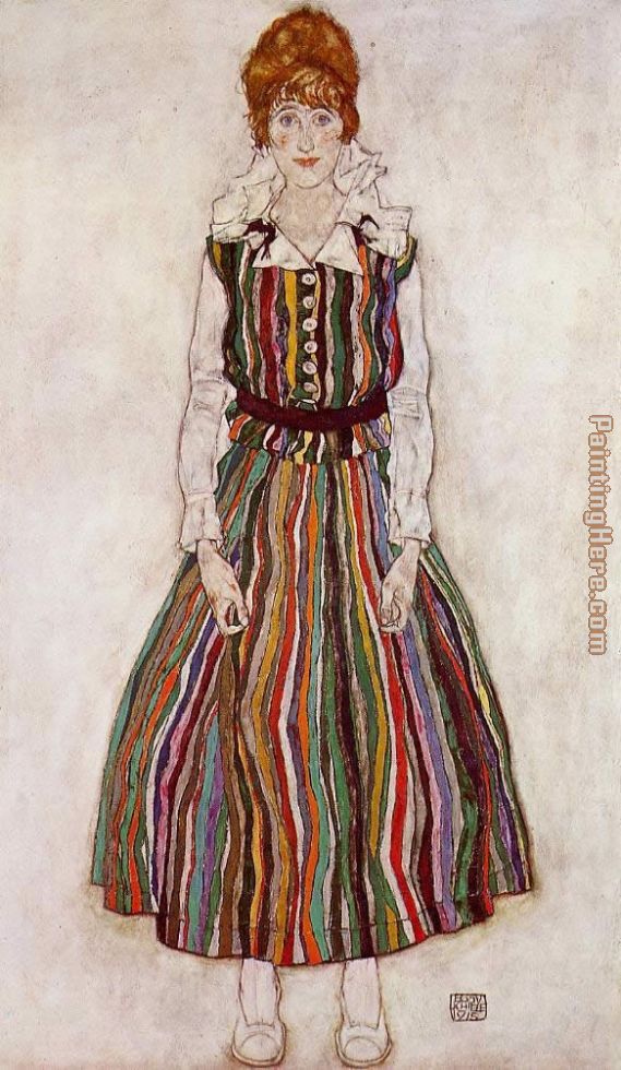 Portrait of Edith Schiele in a Striped Dress